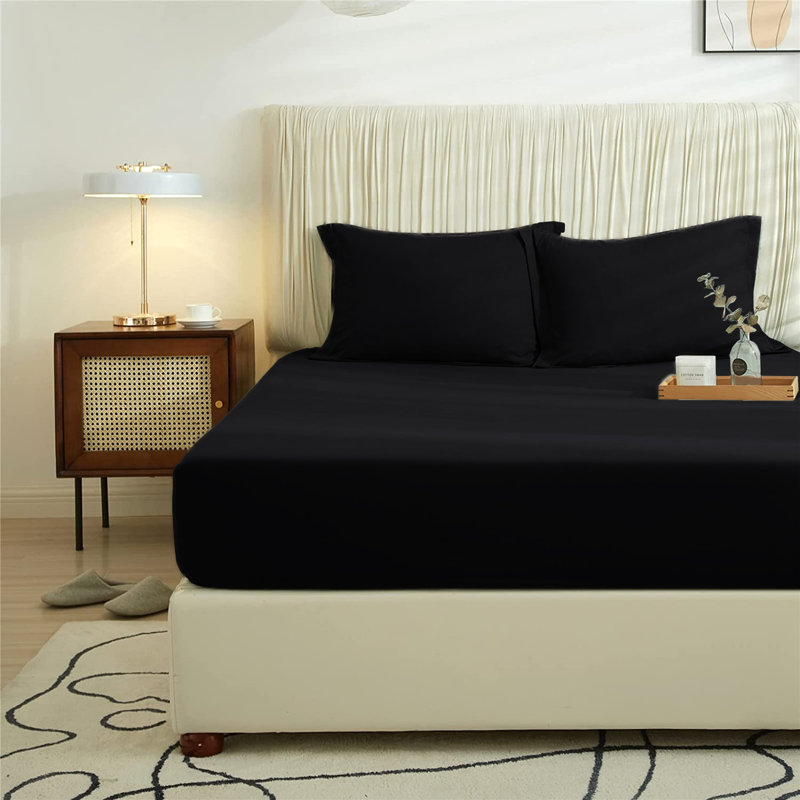 Super Soft Extra Deep Microfiber Brushed Fitted Sheet, Kingsize (5'), Black