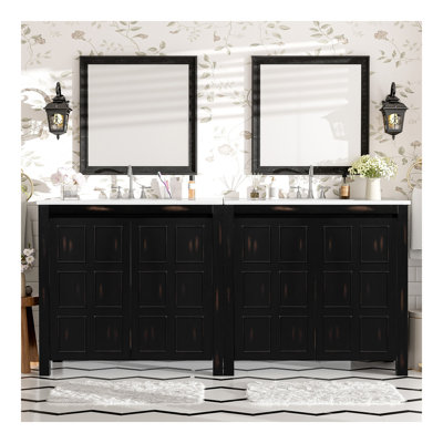 Ensemble de meuble-lavabo 72 po avec deux meubles-lavabos (séparés), deux lavabos en céramique, des portes à fermeture en douceur et une tablette réglable - Armoire de rangement espresso rétro pour une organisation élégante