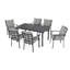 Ensemble repas de patio en métal noir 7 pièces avec table rectangulaire et coussins gris Maynard-122878502