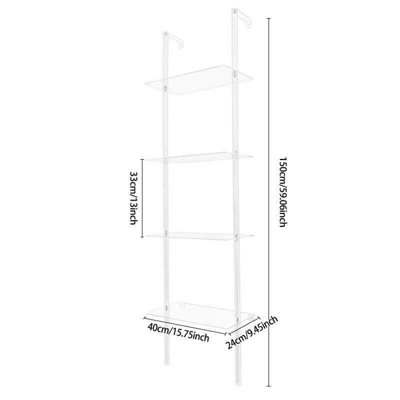 Bibliothèque murale multi-niveaux en acrylique, (4 tablettes) H 59,06 po x l 15,75 po x P 15,75 po
