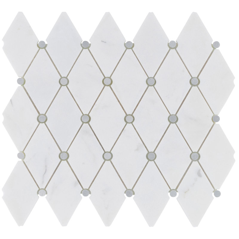 11.5" x 12.75" Marble Mosaic Tile, White/Silver