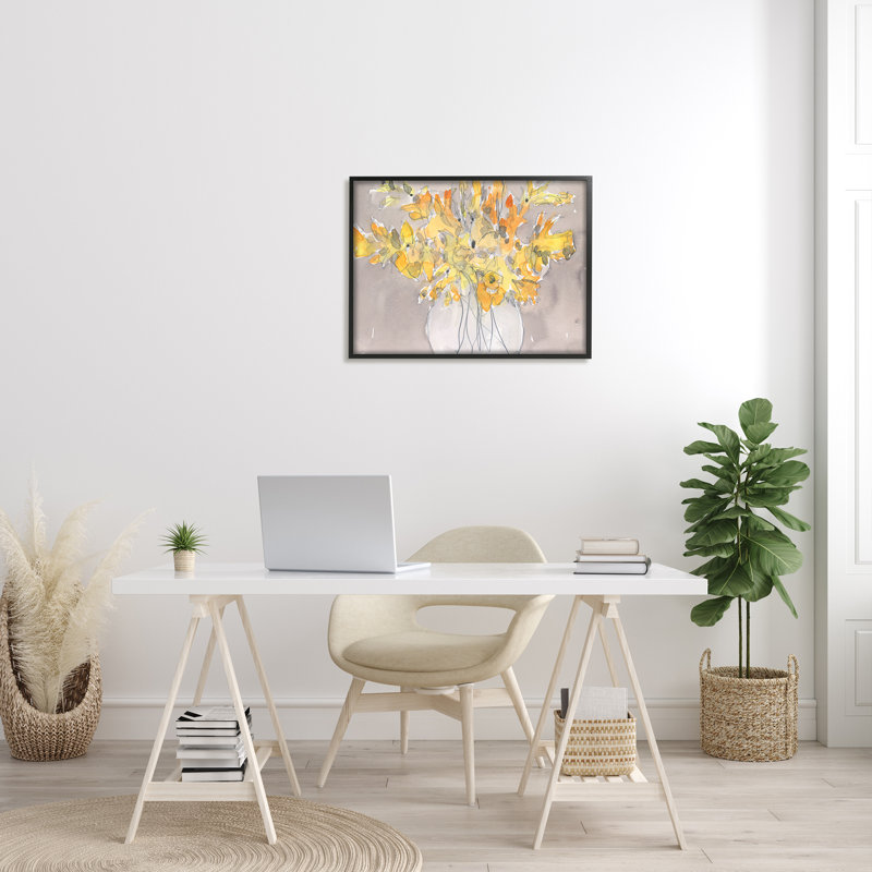 Fleurs de pétales jaunes modernes, Giclée encadrée noir minuit, H 24 po x l 30 po x P 1,5 po