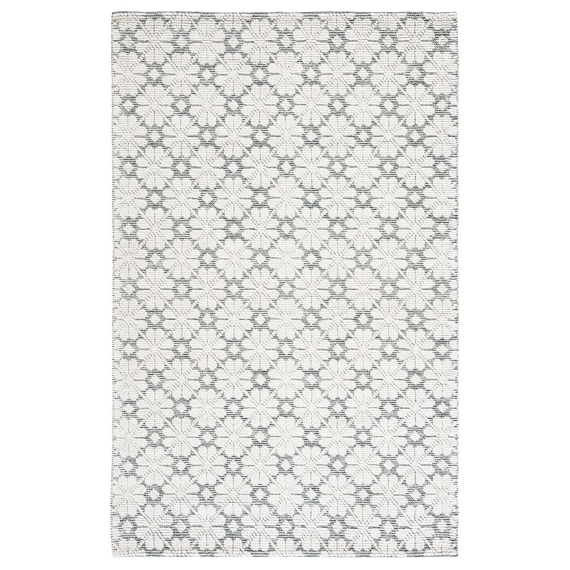 Tapis ivoire / vert en laine tissé à la main Sharene, Rectangle 3 pi x 5 pi
