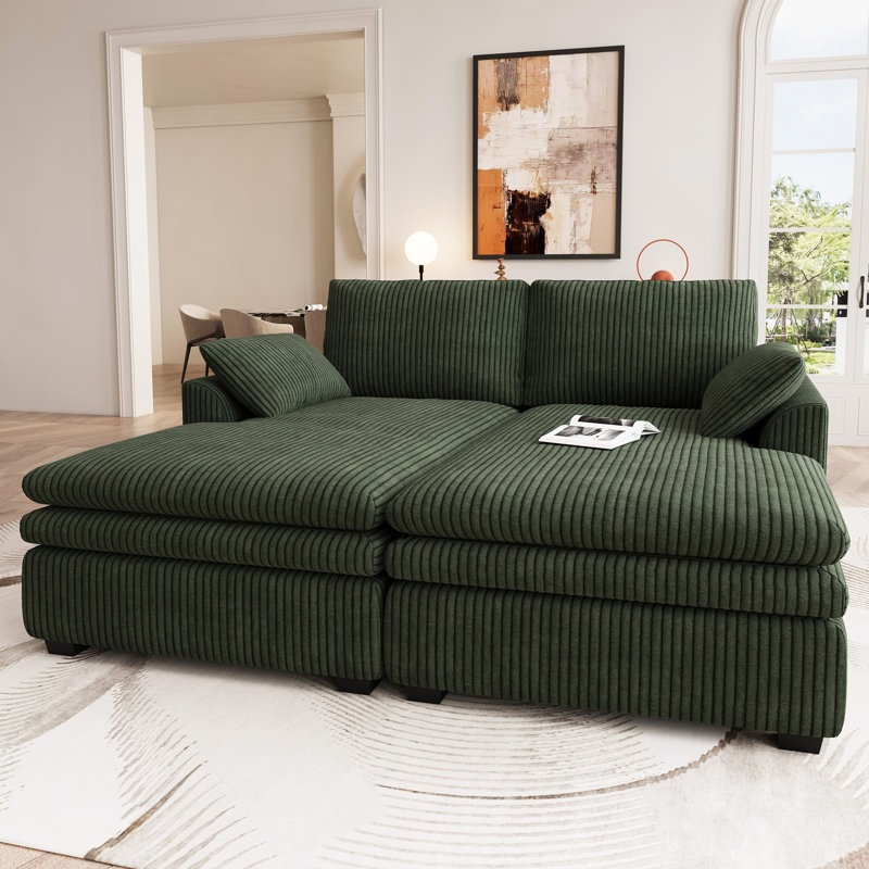 Canapé-lit modulaire d'appoint avec canapé double détachable Manuel Corduroy, Vert