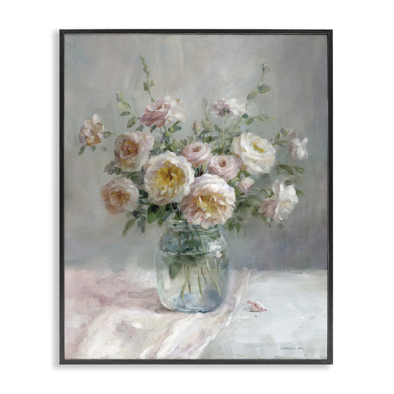 Bouquet de roses romantiques en pot, estampe numérique, conception par Danhui Nai, H 14 po x l 11 po