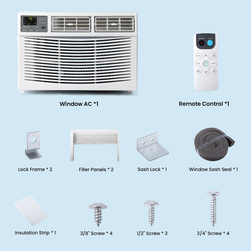8000 BTU Window Air Conditioner, Cools 350 Sq.Ft., Remote/App Control, Auto-Restart