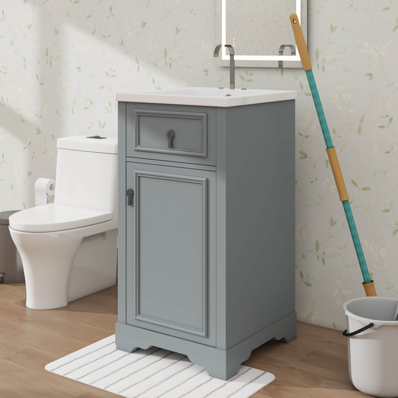 Meuble-lavabo de 20 po avec lavabo en céramique, porte à fermeture en douceur, tablette réglable, Gris