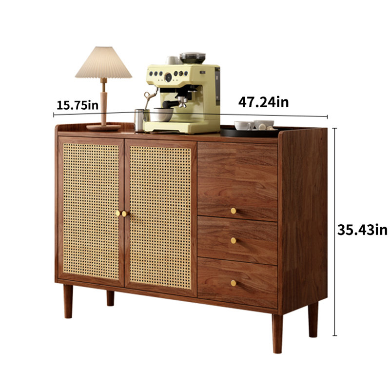 Solid Wood Rattan Environmental Storage Locker Solid Wood Accent Cabinet, Walnut