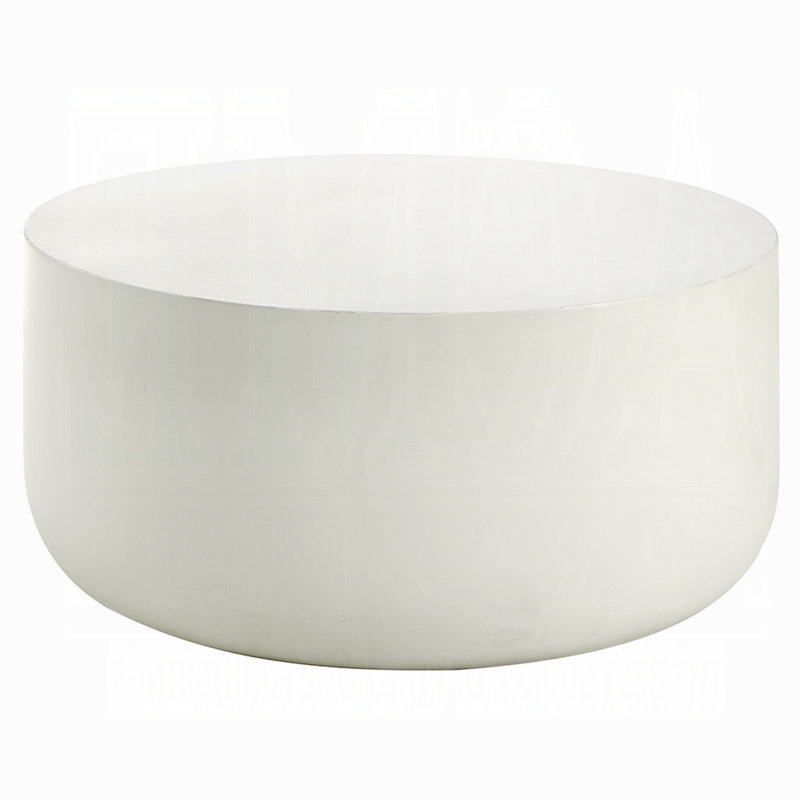 Utan 31 Inch Round Coffee Table, Modern Cement Frame, Off White