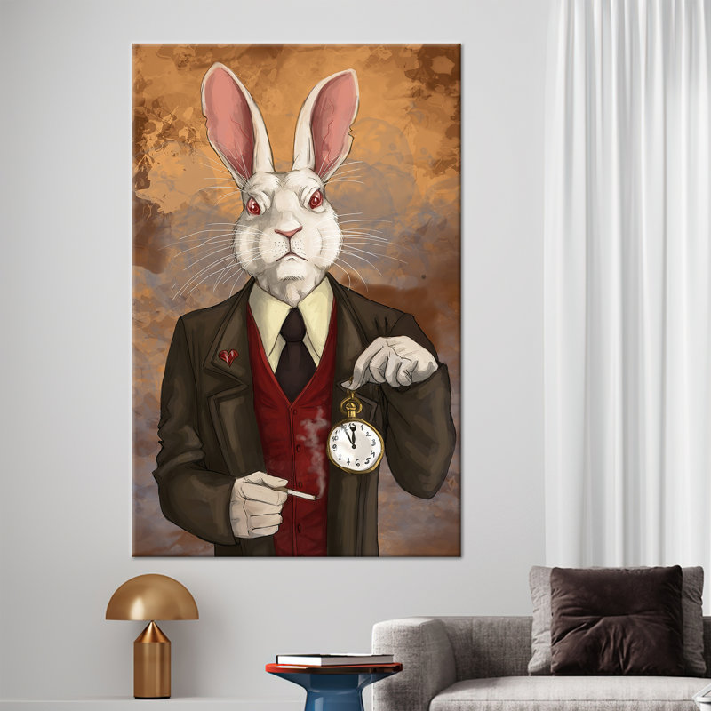 Lapin blanc, art abstrait moderne sur toile - Alice au pays des merveilles, décoration murale de luxe, Ne s’applique pas