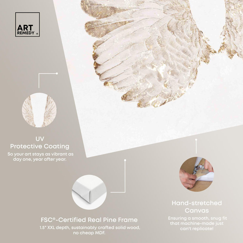 Elegant White and Gold Angel Wings Canvas Wall Art, 12" x 12"