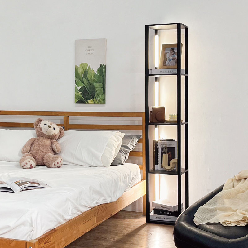 64" Fancy Column Floor Lamp with Shelves. Full Brightness Control and Color Changing Temps, Black