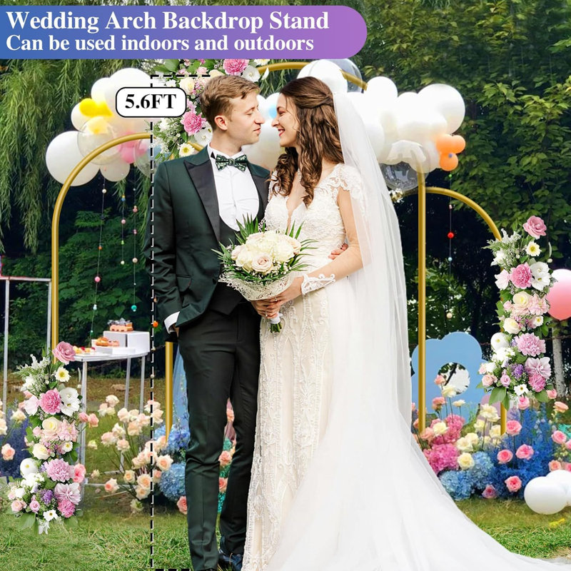Ensemble de 3 supports d'arche en métal 6 pi / 5 pi / 4 pi - Comprend des piquets de sol et des couvercles à poussière, résistant à la rouille et au vent, pour les lumières en tulle et les guirlandes, cadre de mariage pour la fête d'anniversaire