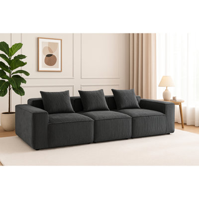 Chaise longue grise 3 avec fonction de compression modulaire et revêtement en velours côtelé, doux, style art décontracté, velours côtelé luxueux pour plusieurs personnes, rembourrage en mousse, structure, couleur, requis