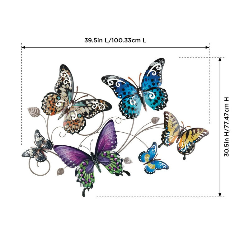 Large Multicolor Metal Butterfly Collage Wall Sculpture