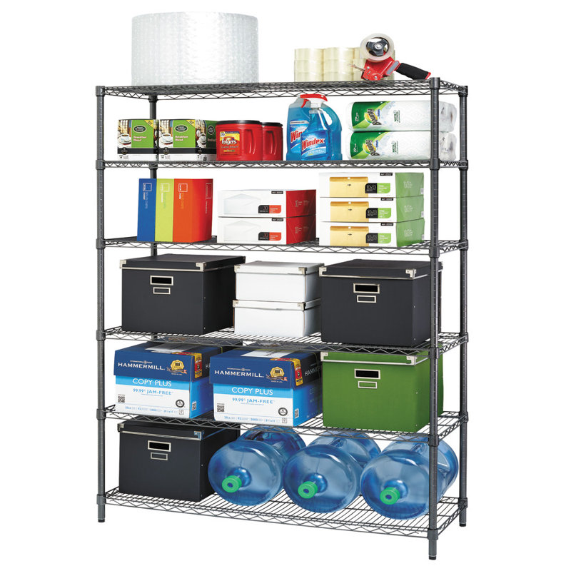 48'' Black Anthracite Steel 6-Shelf Wire Shelving Unit