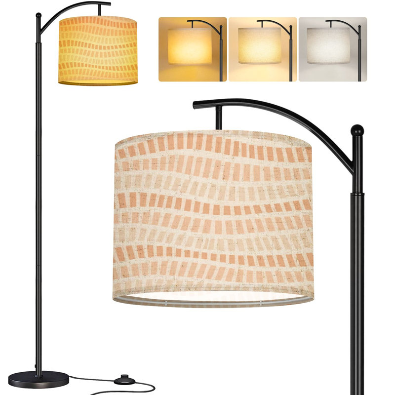  Arc Floor Lamp Aesthetic minimalist boho dashes mid century style Tall Modern Standing Lamp LED Adjustable Linen Lampshade 3 Color Temperatures