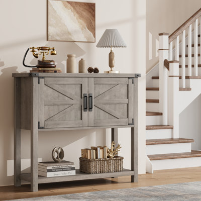 31.5" Farmhouse Wood Entryway Table with 2-Door Cabinet and Shelf