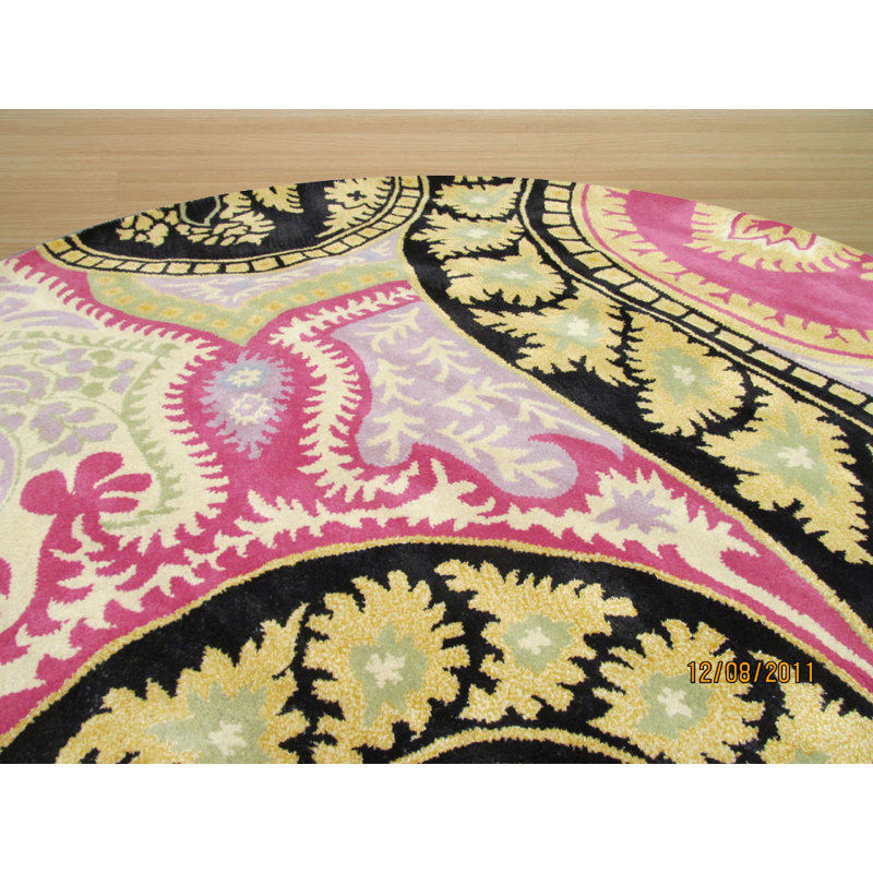 Opulent Nina Black Hand Tufted Wool Area Rug, Round 7'9"