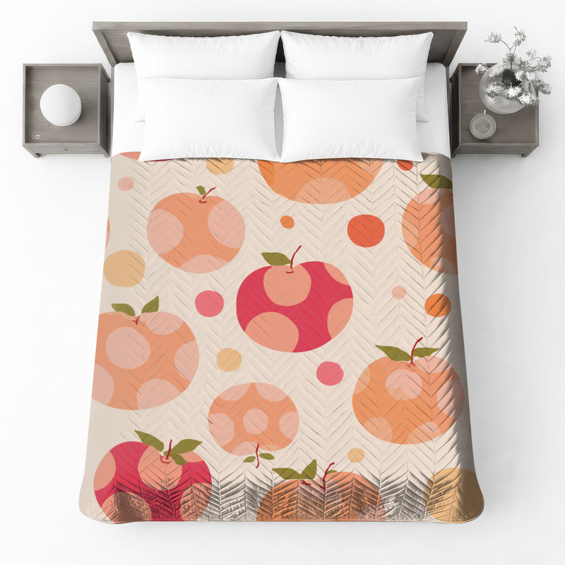 Patterned Apples With Leaves Quilted Bedspread, Twin