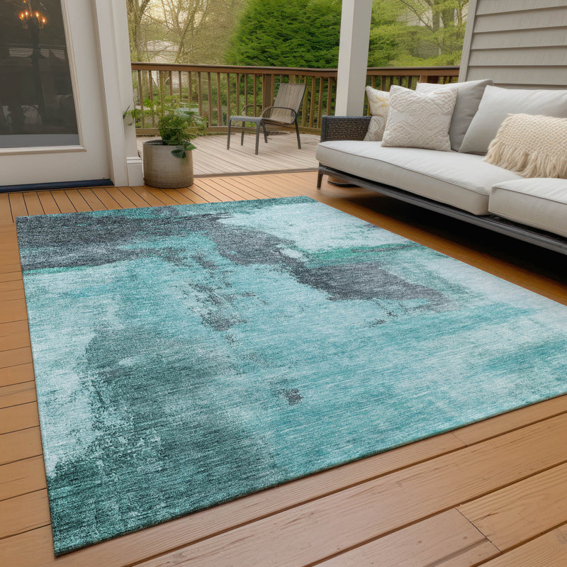 Addison Red Abstract Synthetic Washable 3' x 5' Rug