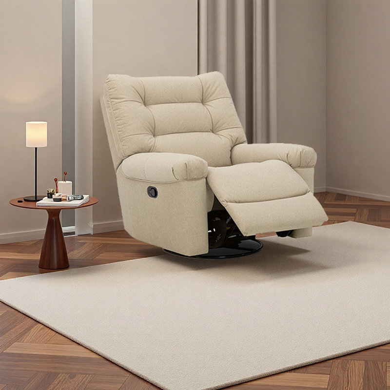 Elegant Tufted Recliner Chair with Swivel, Beige