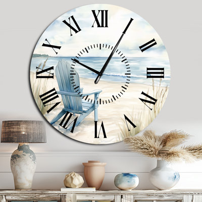 Chair by the Cape Cod Shore - Coastal Silent Round Metal Wall Clock
