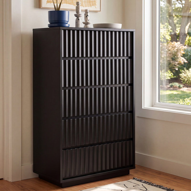 Paloma 30" W 5-Drawer Solid and Manufactured Wood Dresser, Black