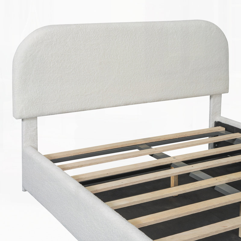 Lit plateforme tapissier avec système de rangement hydraulique, Complète, Blanc