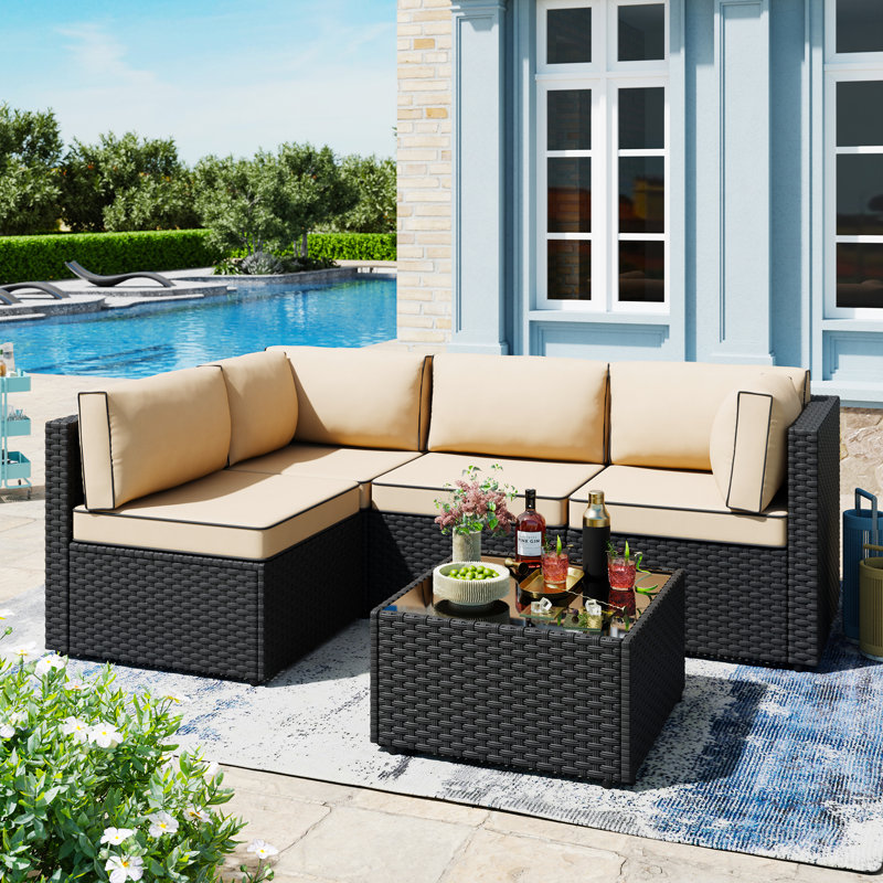 Seville 4 - Person Outdoor Wicker Patio Set with Cushions, Khaki