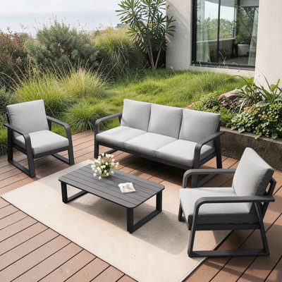 Ensemble de conversation de patio en aluminium pour 5 personnes avec coussins Myrtlene
