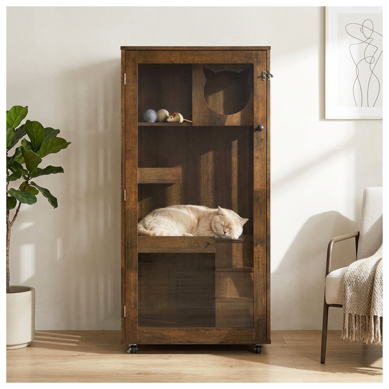 Armoire pour chat en bois d'hévéa Basia, Brun