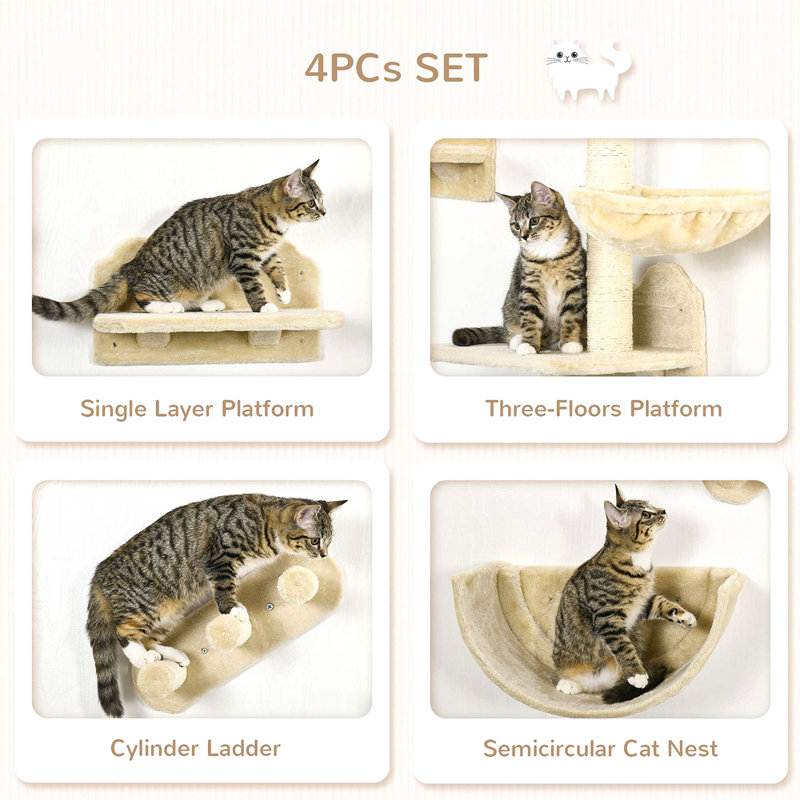 Étagère murale pour chat Pawhut, 4 pièces pour chat