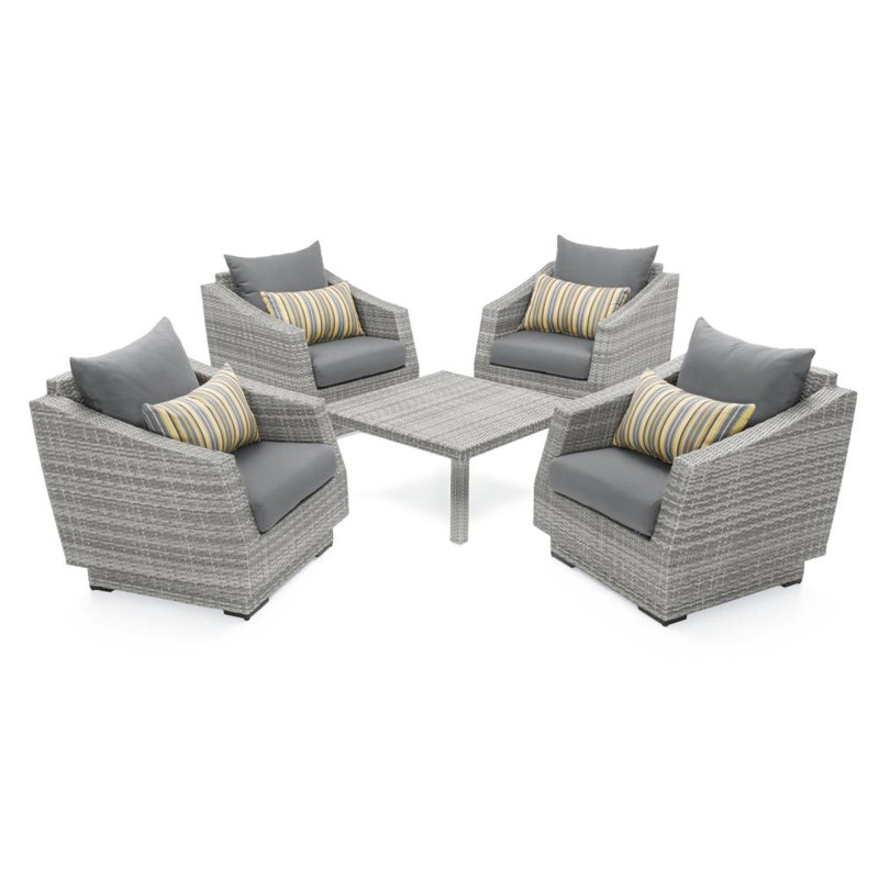 Fionnula 4 Person Rattan Sunbrella Seating Group with Cushions, Charcoal Grey Sunbrella®