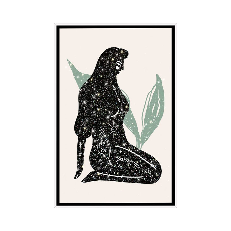 Lady Universe Glitter-impression d’art graphique, H 40 po x l 26 po x P 1,5 po, Toile blanche encadrée, Pas de tapis