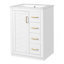 Meuble-lavabo 24 po avec lavabo intégré en céramique, meuble-lavabo simple avec 1 porte et 3 tiroirs pour salle de bain petite et moyenne, blanc