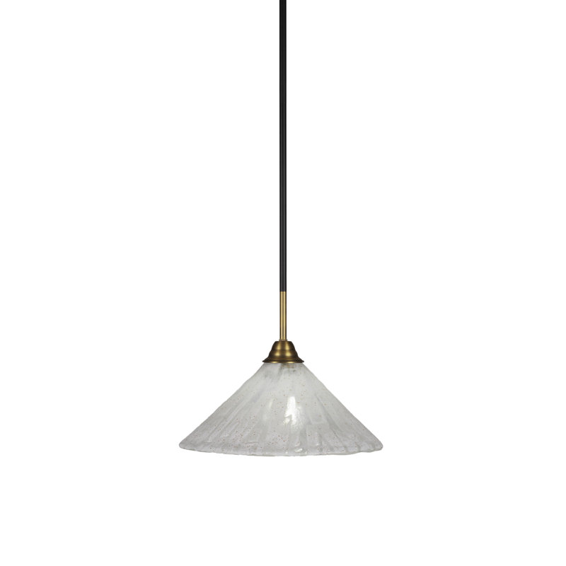 Ahern Stem Hung Pendant Shown In Matte Black & Brass Finish Ice Glass, 9.75" H x 12" W x 12" D, Colorful