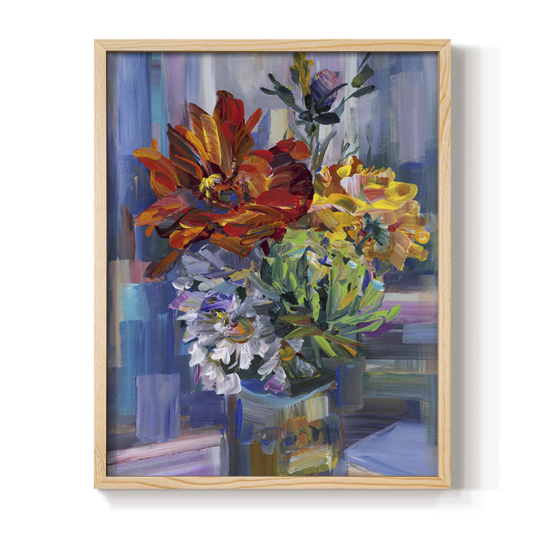 Reproduction encadrée Modern Bouquet - bois massif, Naturel, H 15 po x l 12 po