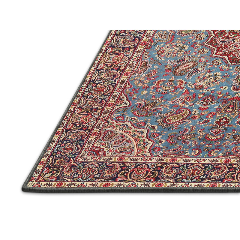 Tapis traditionnel beige / gris / rouge, Rectangle 2 pi x 5 pi