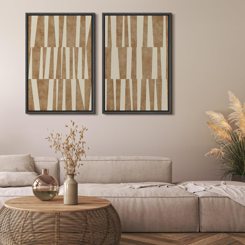 «Set Taupe Tones Modern Geometric Abstract», 2 pièces sur toile, Noir, H 36 po x l 24 po