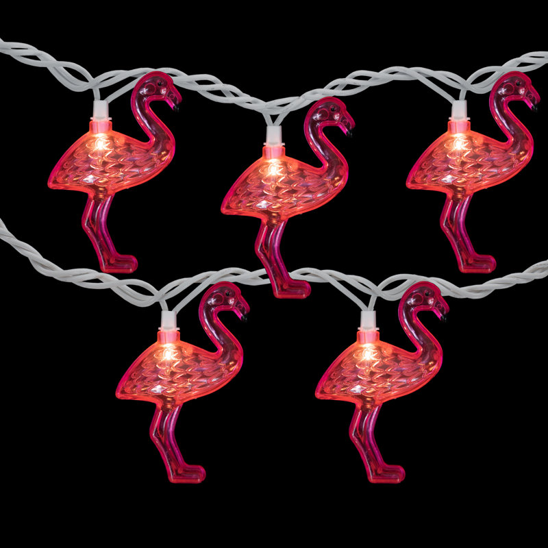 10-Count Pink Flamingo Summer Patio String Light Set 7.25ft White Wire