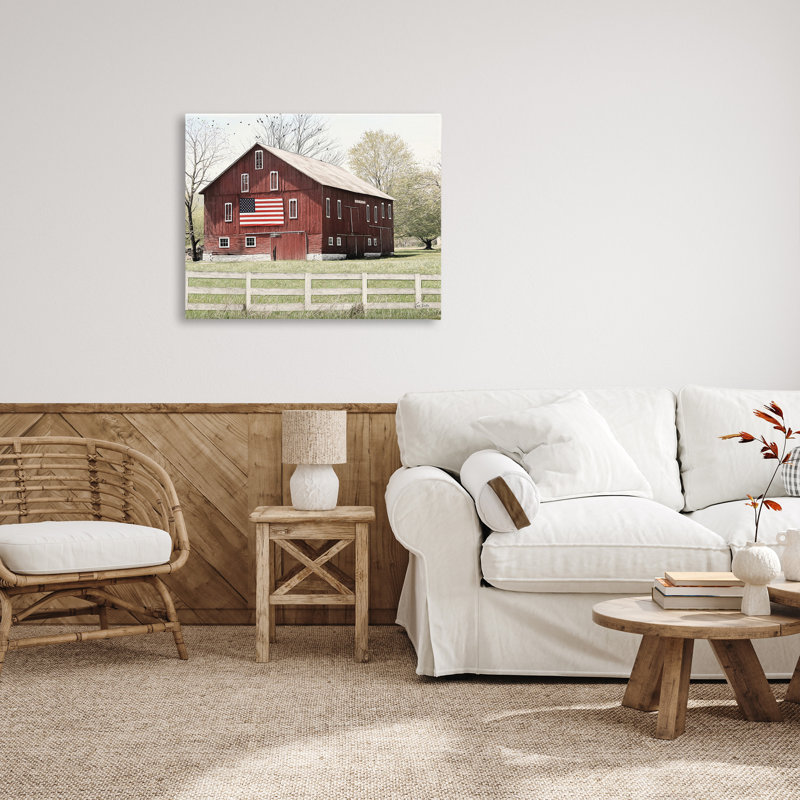Conception patriotique sur toile de drapeau de grange par Lori Deiter, H 40 po x l 30 po