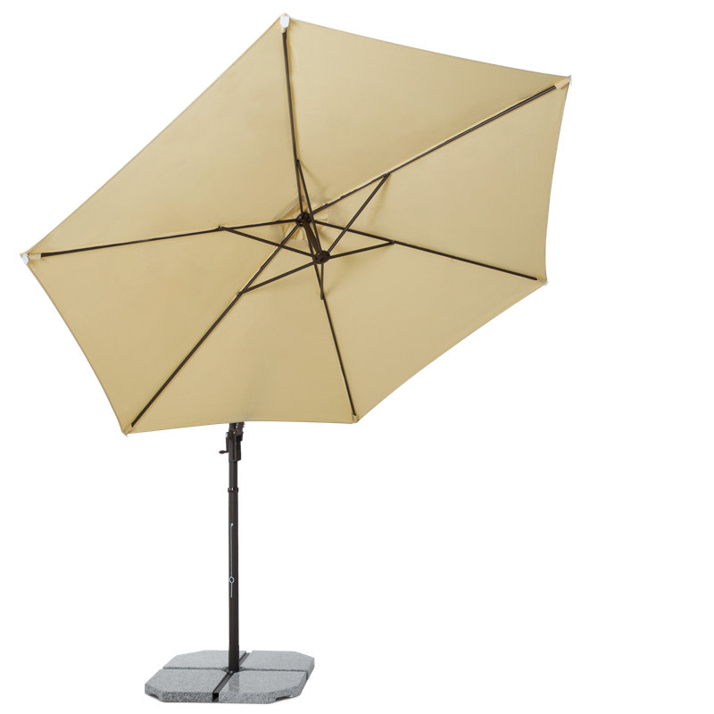 Jassim 10ft Deluxe Cantilever Umbrella, Offset Umbrella with 360 Degree Rotation, Crank Control and 5-level, Cream