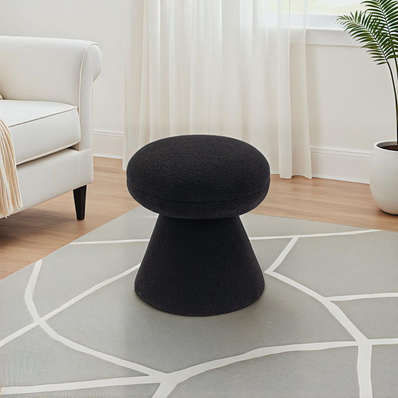 Hynda 18" Ottoman, Black Faux Shearling Teddy Fabric