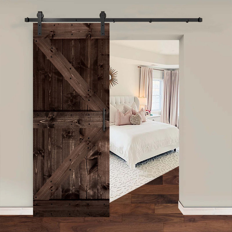 Ensemble de quincaillerie pour porte de grange simple en bois, Café Kona, 38 po x 84 po
