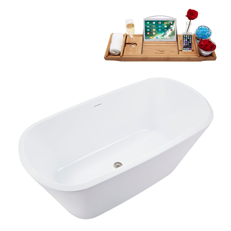 59.1'' x 28.3'' Freestanding Soaking Acrylic Bathtub, Brushed Nickel