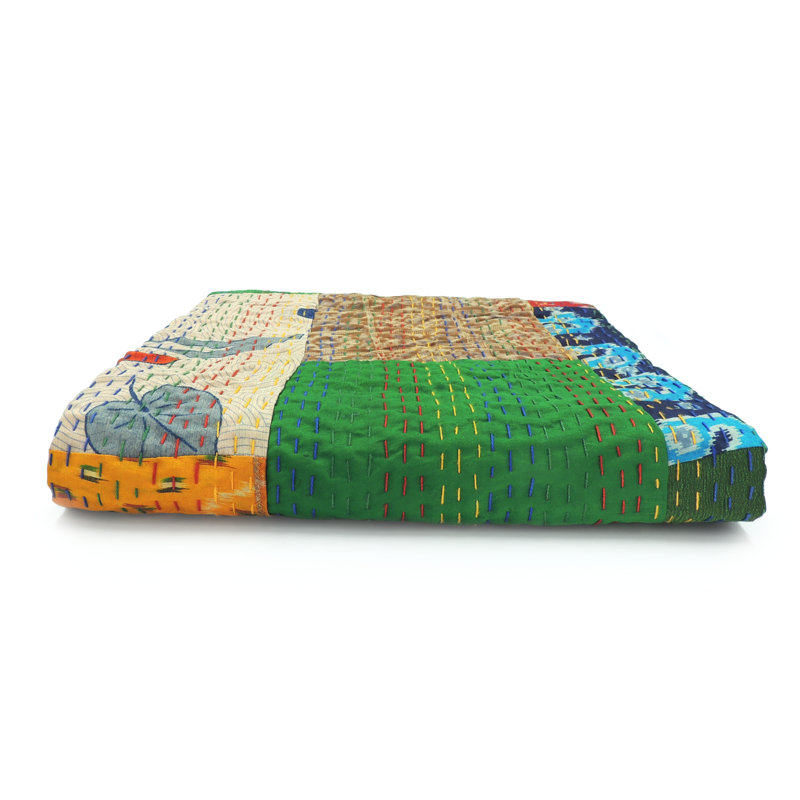 Multicolor Cotton and Silk Patchwork Throw Blanket