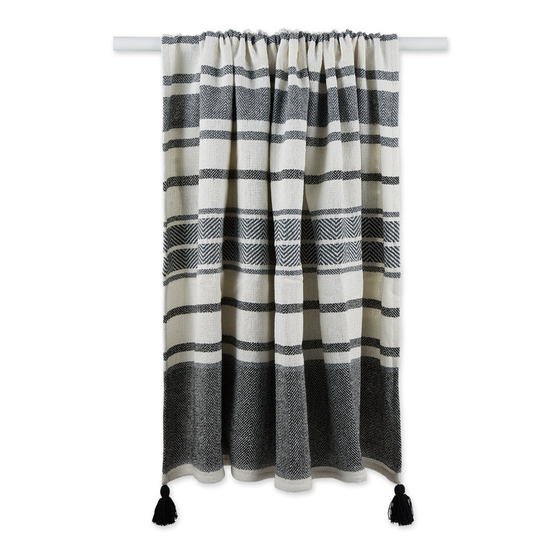 Black and Mineral Cotton Chevron Throw Blanket, 50x60"