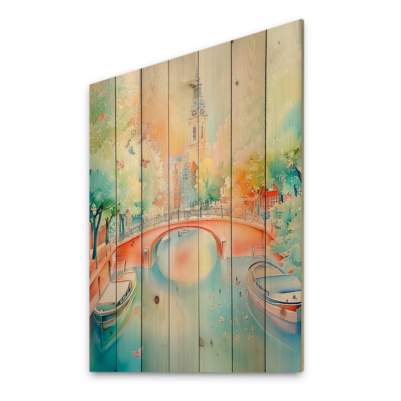 Amsterdam par The Summer I - Décoration murale en bois industriel sur bois de pin naturel, H 32 po x l 24 po