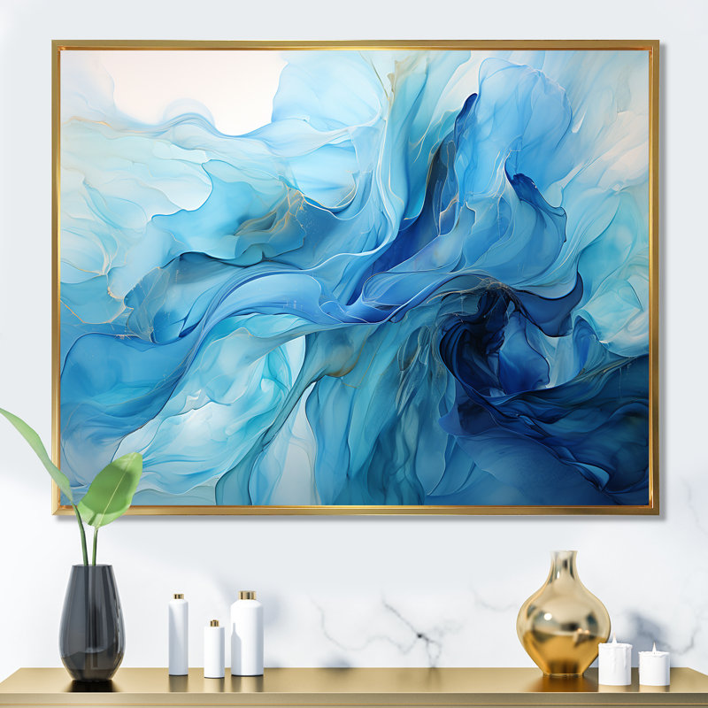 «Oceanic Rhapsody II - Abstract Landscape», impressions d'art mural_105678, H 12 po x l 20 po x P 1 po, Cadre flottant doré